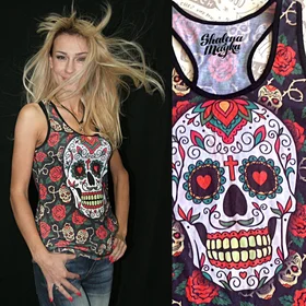 Футболки с полной запечаткой: череп улыбка розы
