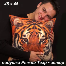 Подушки с фото: Подушка тигр велюр 45х45