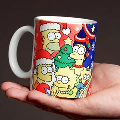 новогодняя чашка, симпсоны, Simpsons, Барт, Гомер, Мардж, Лиза