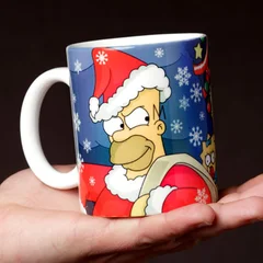 новогодняя чашка, симпсоны, Simpsons, Барт, Гомер, Мардж, Лиза